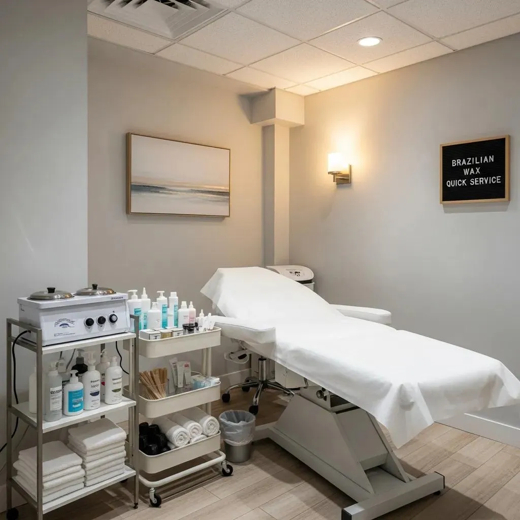 Bright, welcoming treatment room at NY Brows & Beauty — clean setup for express Brazilian waxing